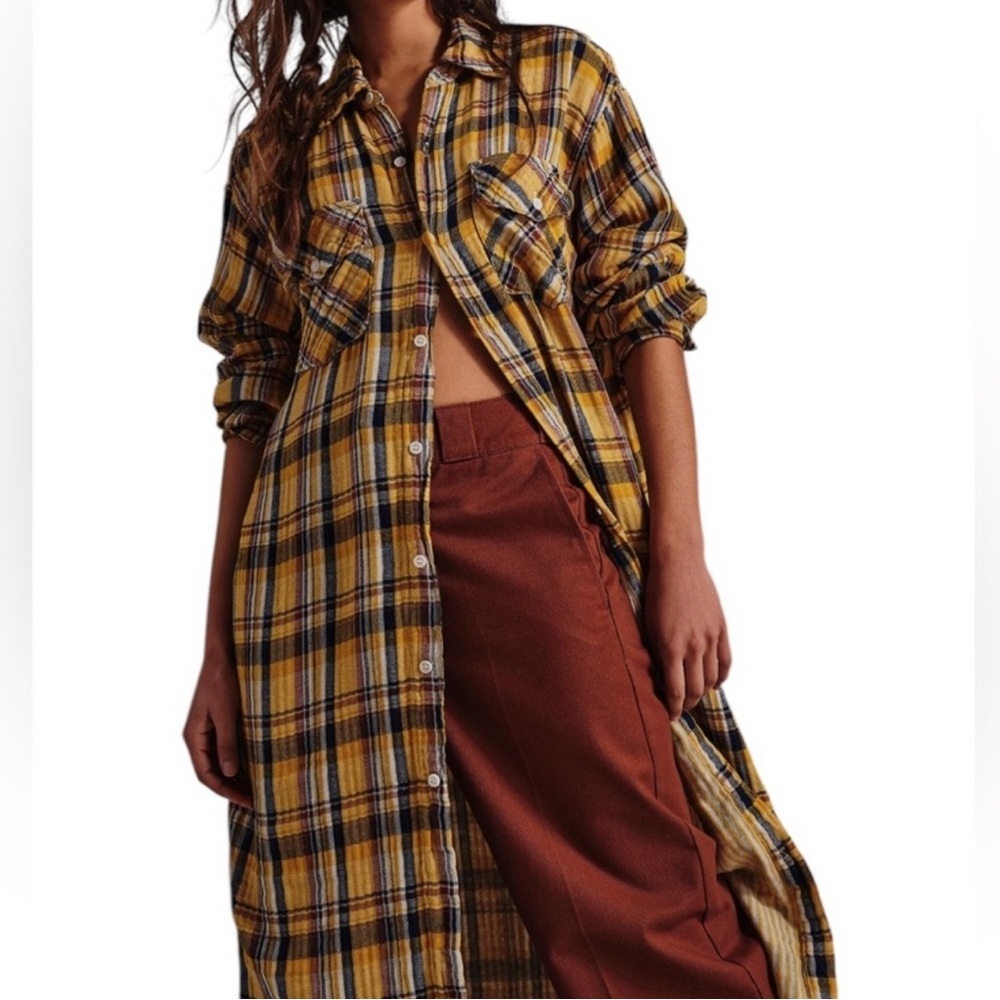 223. Free People X CP SHADES cotton Long Button Down Flannel